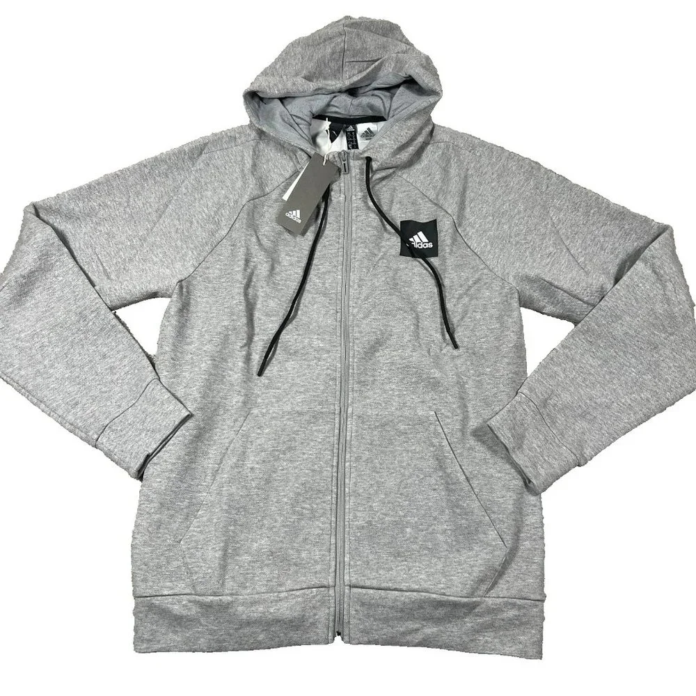 Adidas Mens M Heather Gray Stretch Full Zip Raglan Sleeve Hooded Sweatshirt‎ NWT